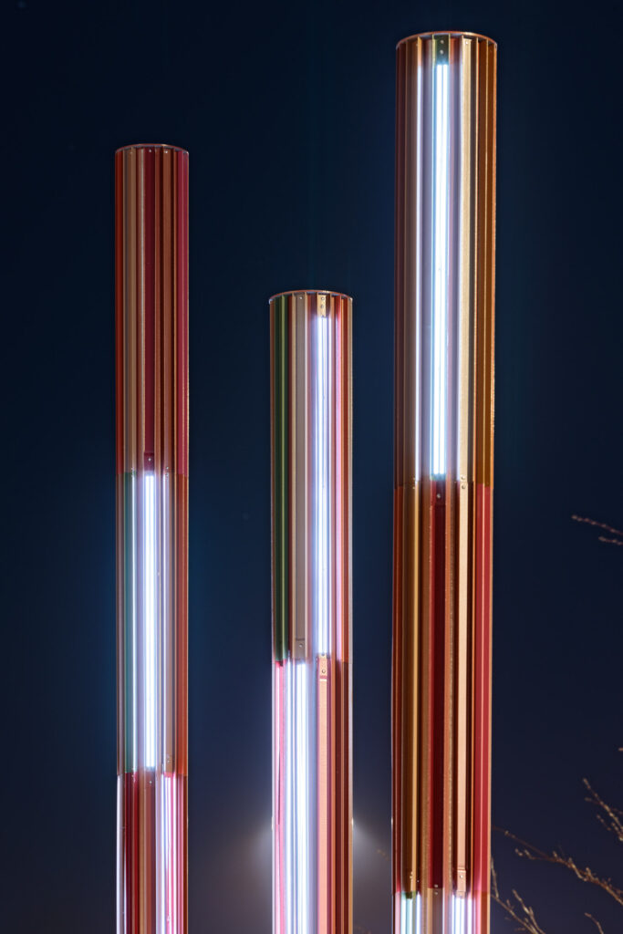 bespoke lighting column with integrated speaker system